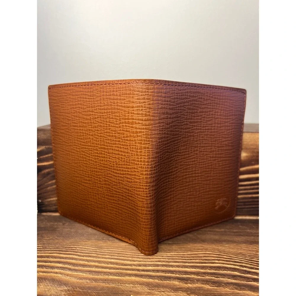 Burberry Brown Grained Leather‎ Bifold Wallet Mens Authentic Full Set Box